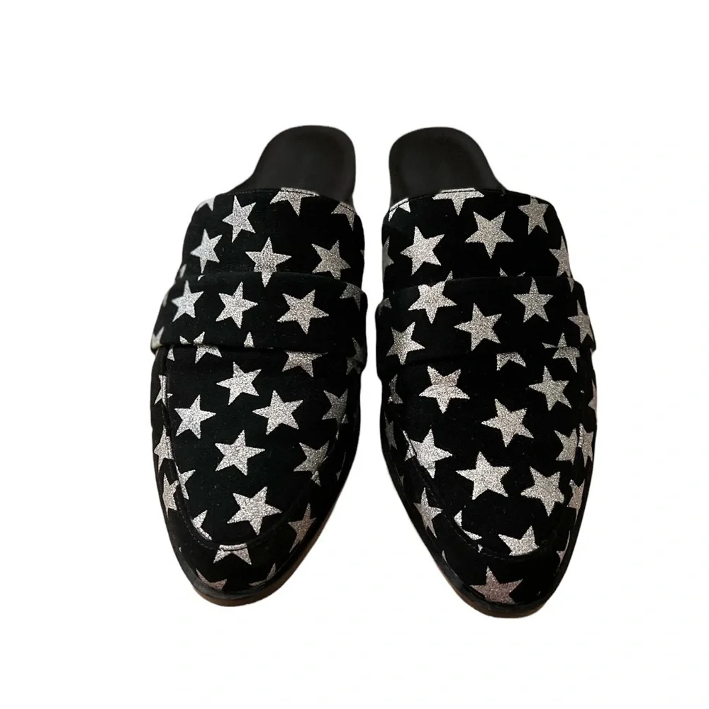 Rebecca Minkoff Black Mika In Galaxy Print Mules/Slides